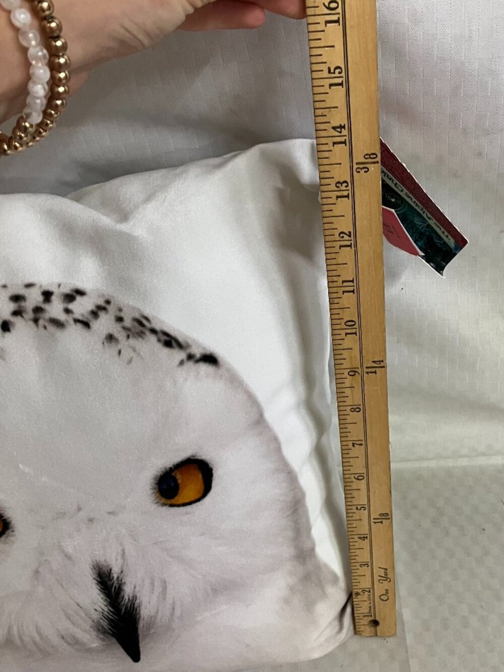Hines of Oxford Snowy Owl Pillow 14x14 White Alpine Chalet Decorative Cushion - Picture 4 of 5